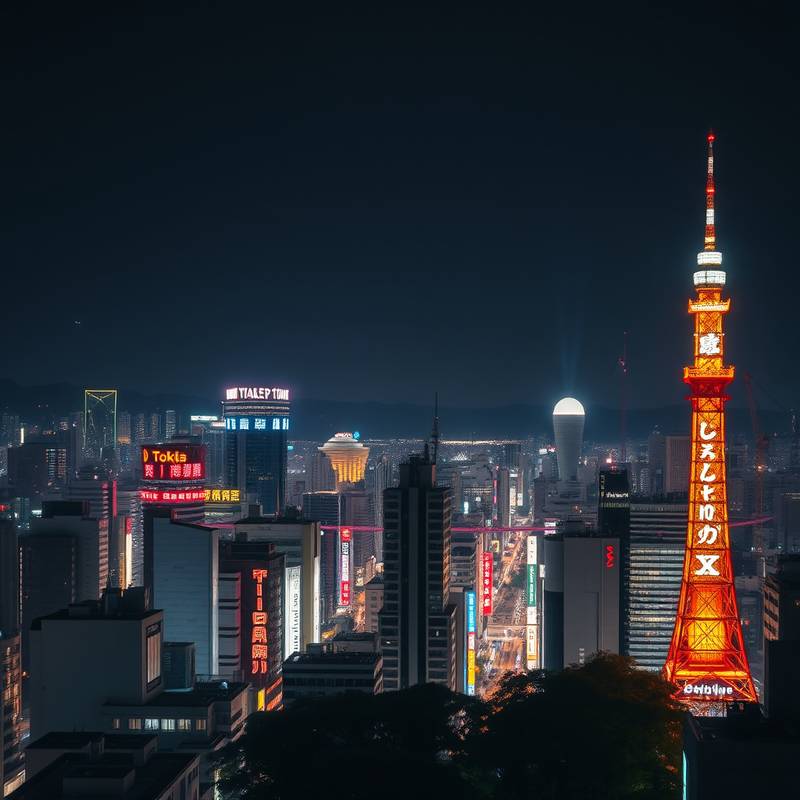 Fotografía de la ciudad de Tokio iluminada por luces de neón por la noche
