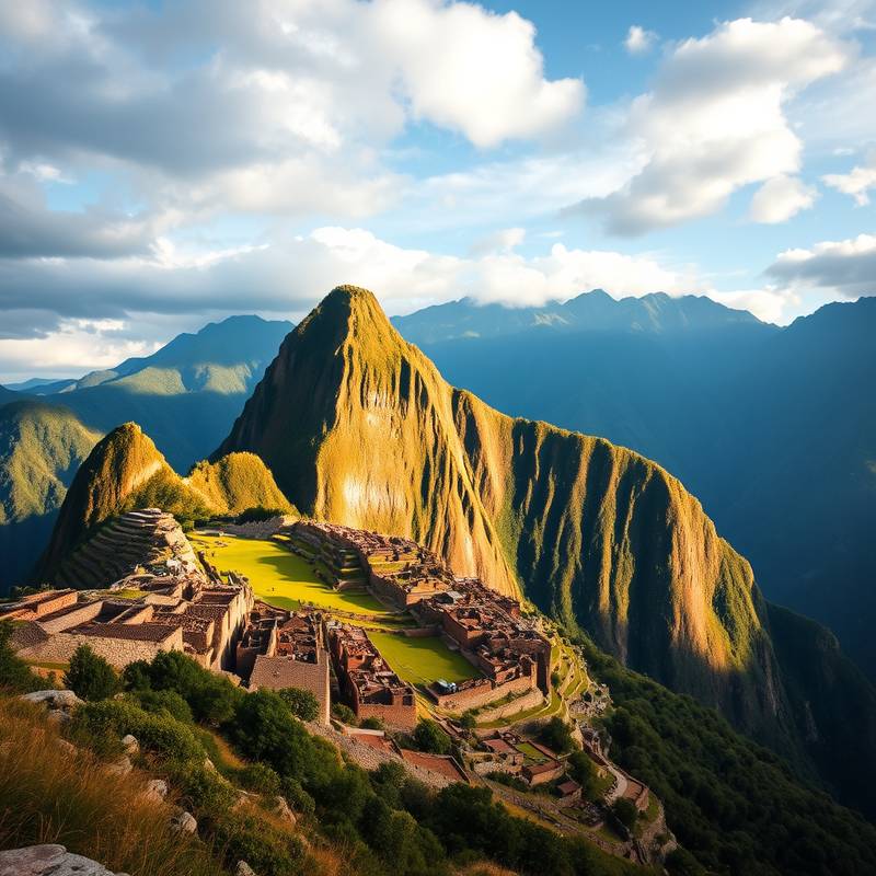 Fotografía panorámica de Machu Picchu con las montañas andinas en el fondo