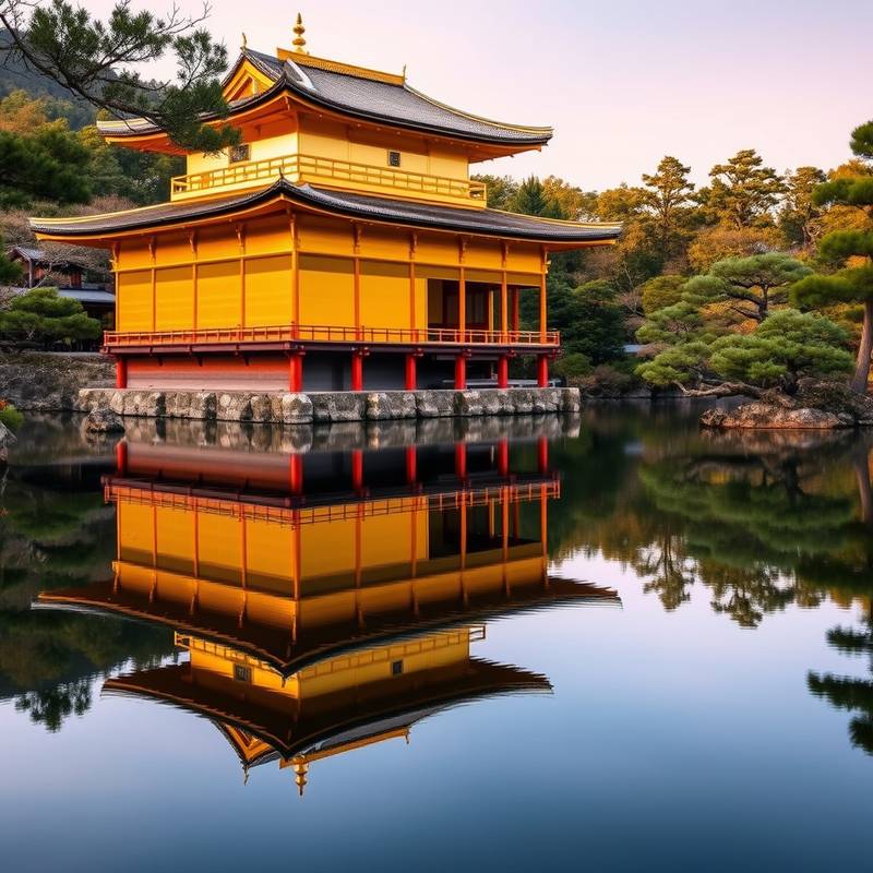 Templo Kinkaku-ji (Pabellón Dorado) reflejado en el agua, Kioto, Japón