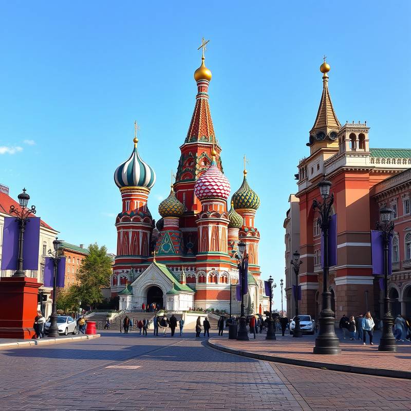 Vista de la Plaza Roja en Moscú, Rusia, con la Catedral de San Basilio.