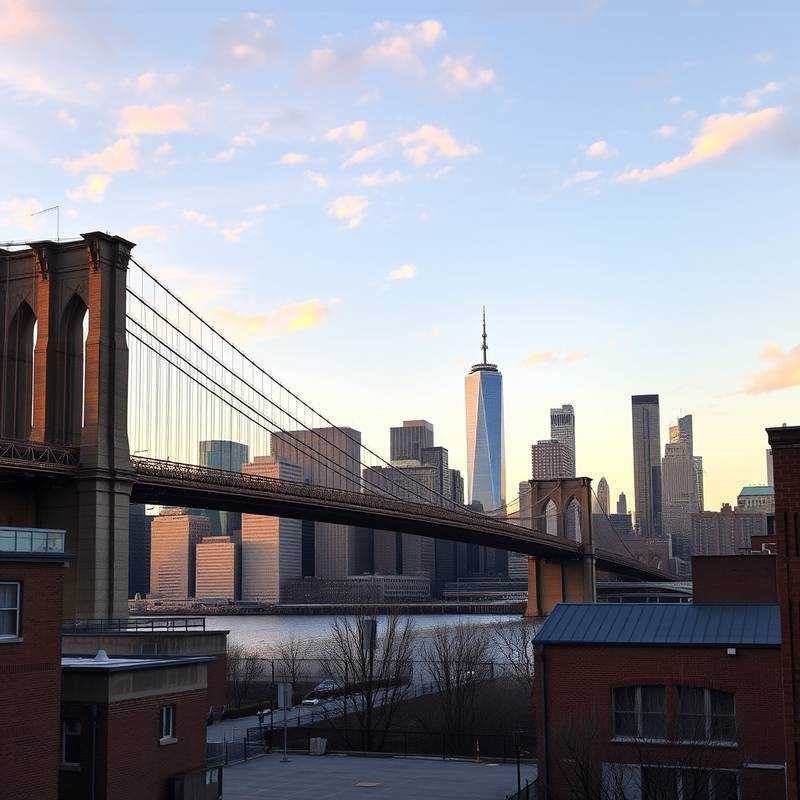 Vista del Puente de Brooklyn y el horizonte de Manhattan desde DUMBO, Nueva York, Estados Unidos